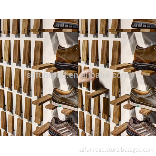 Brand shoes concept store display furnitures wall mounted wooden shelves